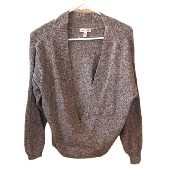 Silent + Noise Open Front overlap Sweater Grey Brown - Picture 1 of 6
